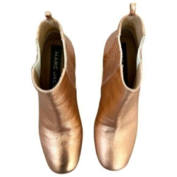 Marc Jacobs Rocket Chelsea Rose Gold Round Block Heel Ankle Booties Size 5 - Picture 4 of 11